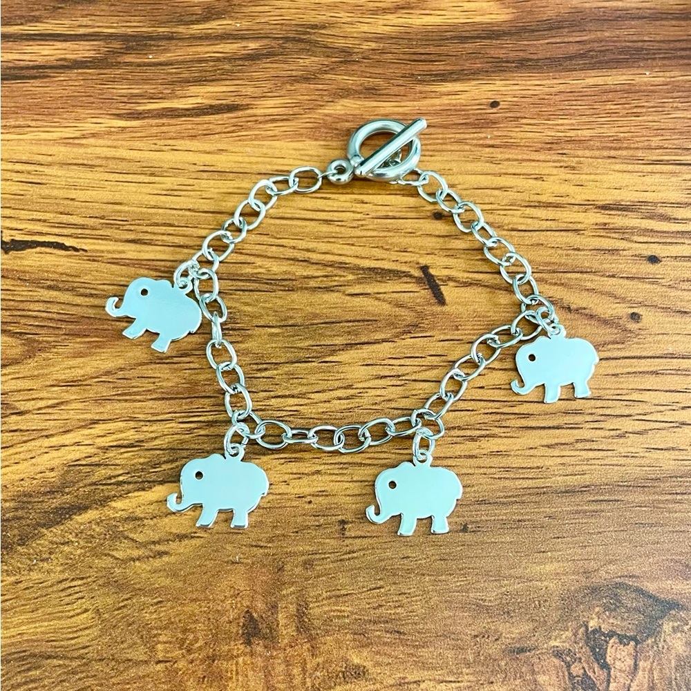 Silver Elephant Toggle Charm Bracelet